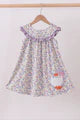 Purple Floral Goose Applique Ruffle Dress