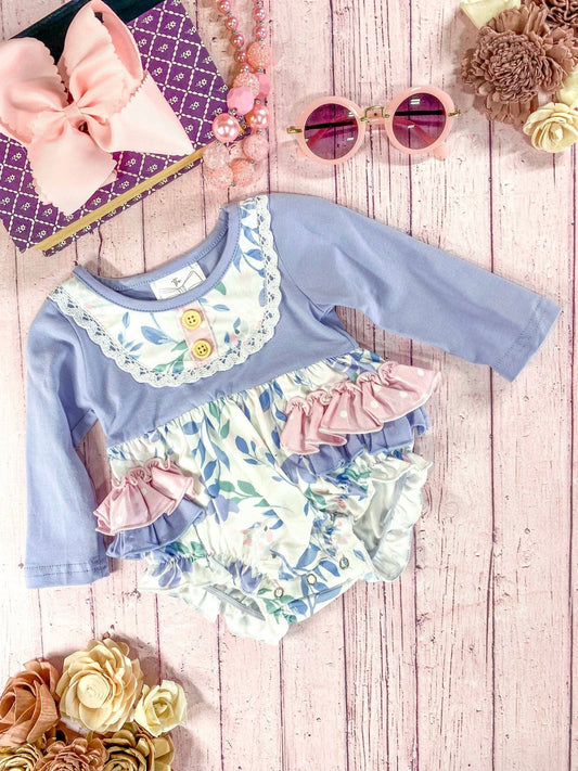 Purple & Pink Floral Ruffles Infant Romper