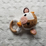 Hand Crochet White & Brown Highland Cow Rattle