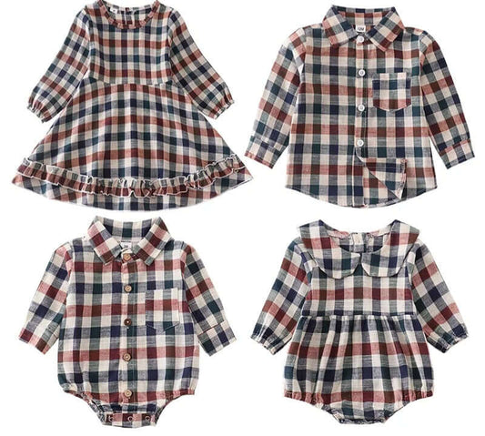 Cottage plaid baby bubble romper - Evvie Bean's Baby Boutique