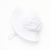 White Seersucker Bucket Hat UPF 50+ with Adjustable Breakaway Strap