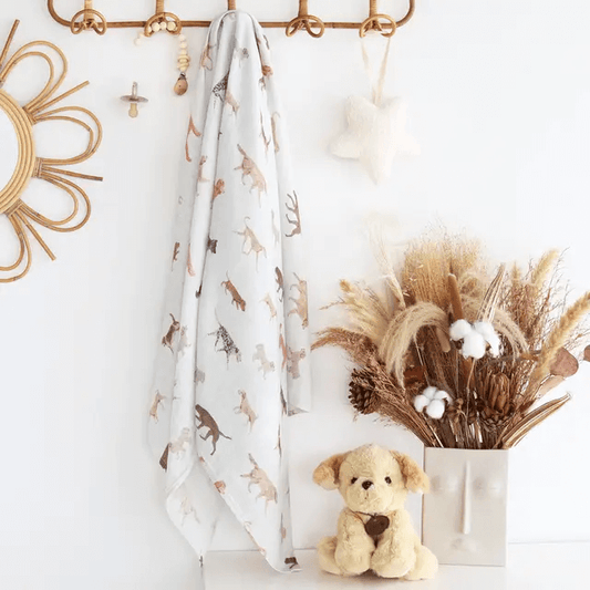 Muslin Swaddle - Puppy Playtime - Evvie Bean's Baby Boutique