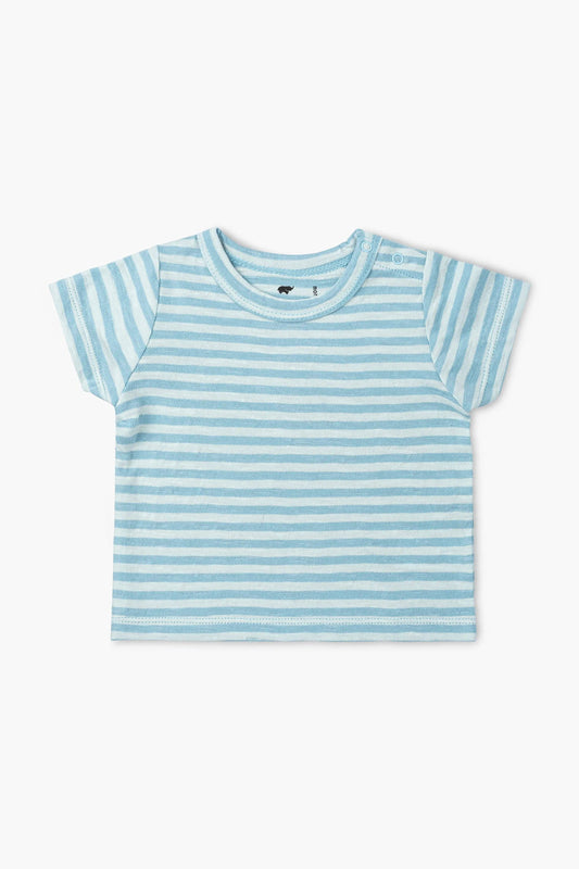 Short Sleeve Crewneck Tee Light Blue Tonal Stripe