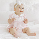 Mini Checks Smocked Collared S/S Girl Bubble - Pink