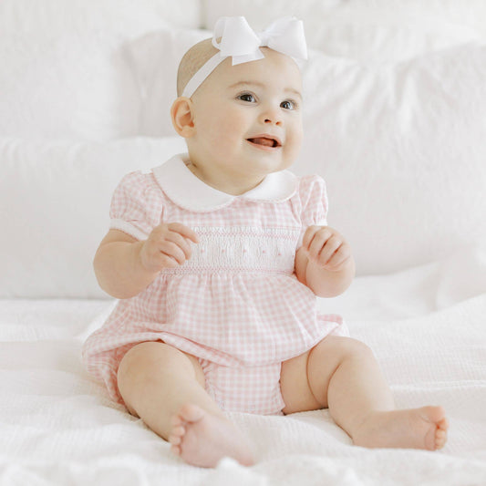 Mini Checks Smocked Collared S/S Girl Bubble - Pink