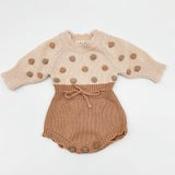Lottie Dot Knit Romper – Apricot Sunset
