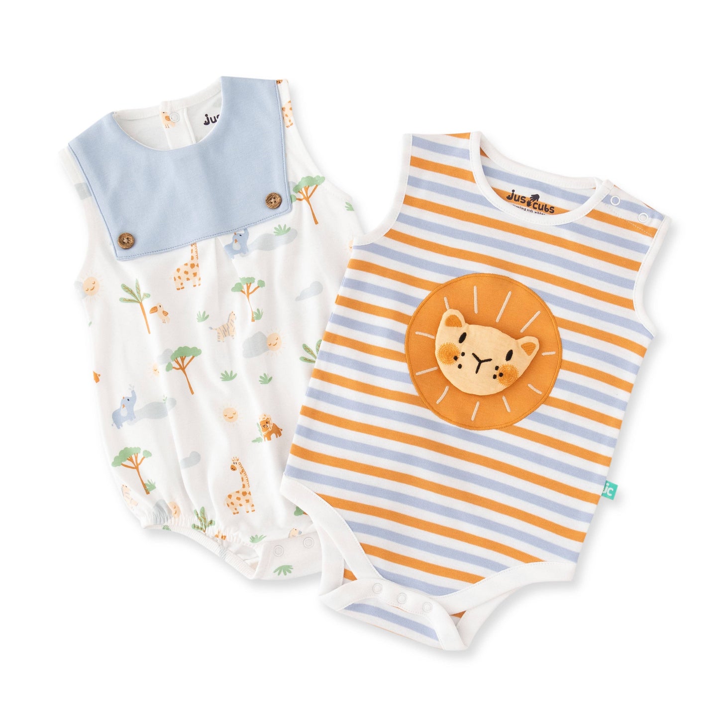 Organic Safari Lion & Explorer Baby Rompers