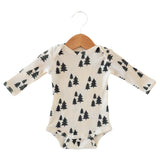 Organic Waffle Long Sleeve Bodysuit, Forest Green Trees