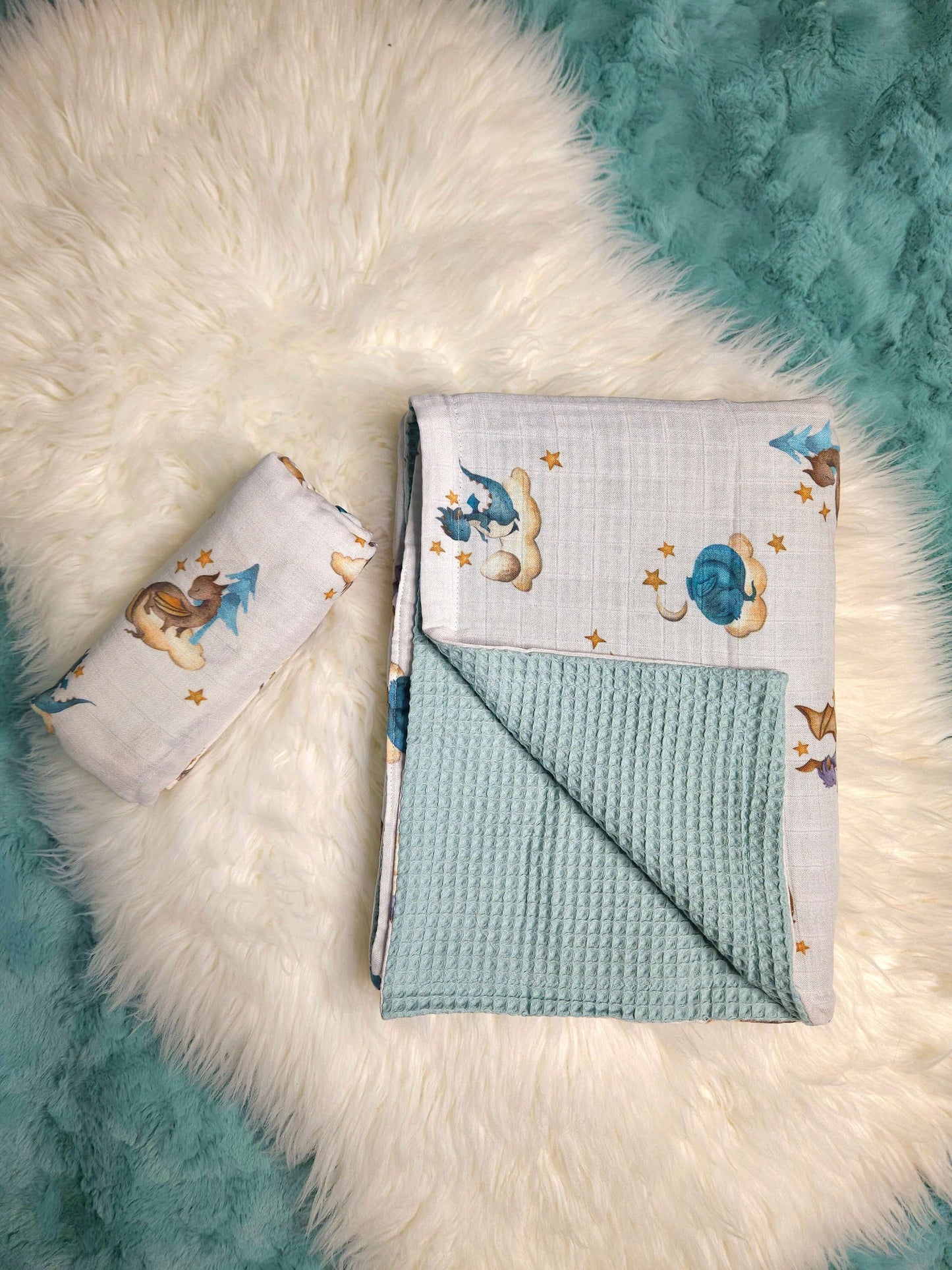 Muslin Swaddle - Sleepy Dragons - Evvie Bean's Baby Boutique