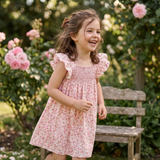Floral Strawberry Smocked Flutter Dress