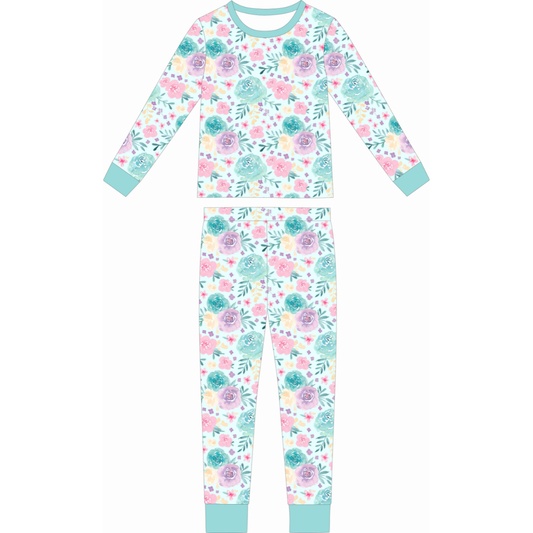 Pastel Garden Floral Two Piece Bamboo Sleeper Set