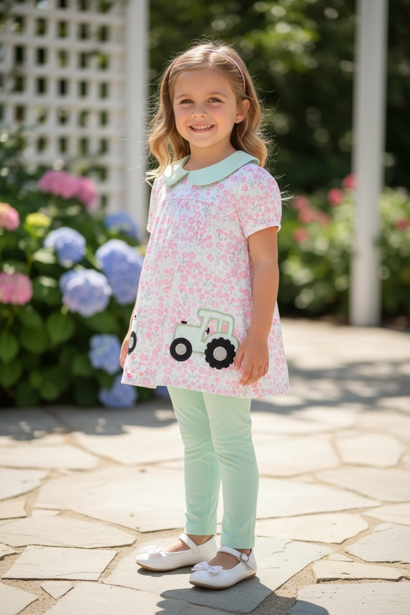 Tractor applique tunic & dusty green leggings