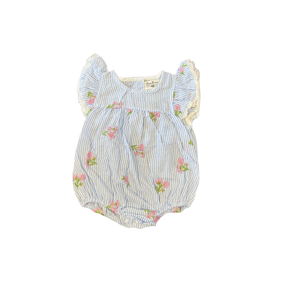 Faye Blue Pinstripe & Floral Romper & Dress