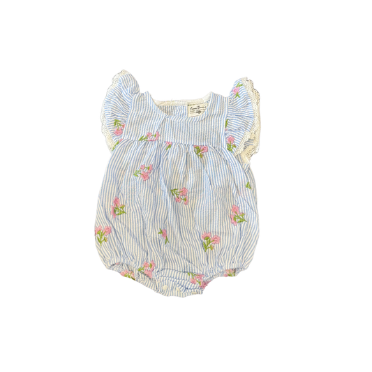 Faye Blue Pinstripe & Floral Romper & Dress