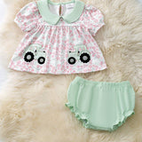 Tractor applique tunic and baby bloomers