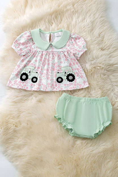 Tractor applique tunic and baby bloomers