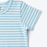 Short Sleeve Crewneck Tee Light Blue Tonal Stripe