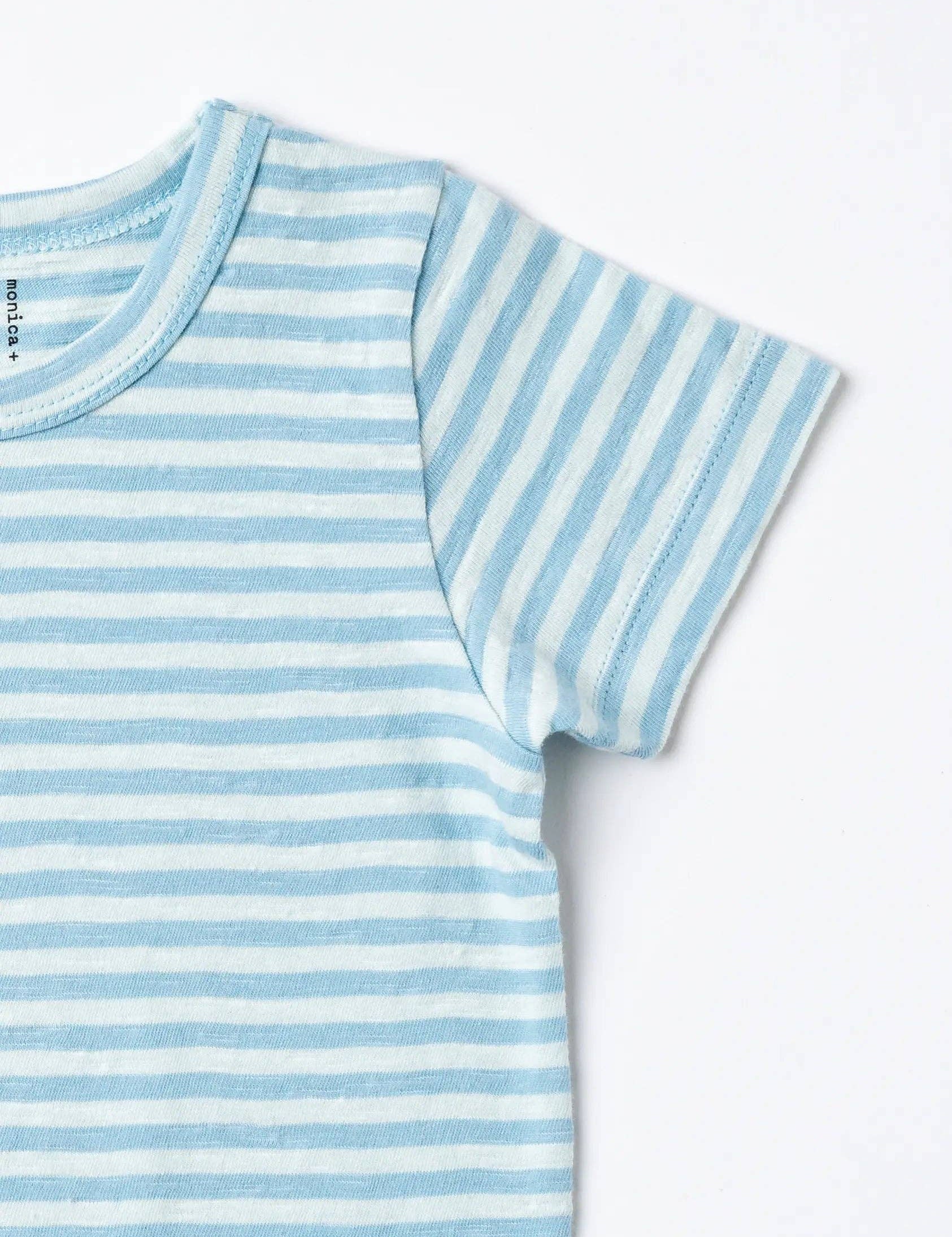 Short Sleeve Crewneck Tee Light Blue Tonal Stripe