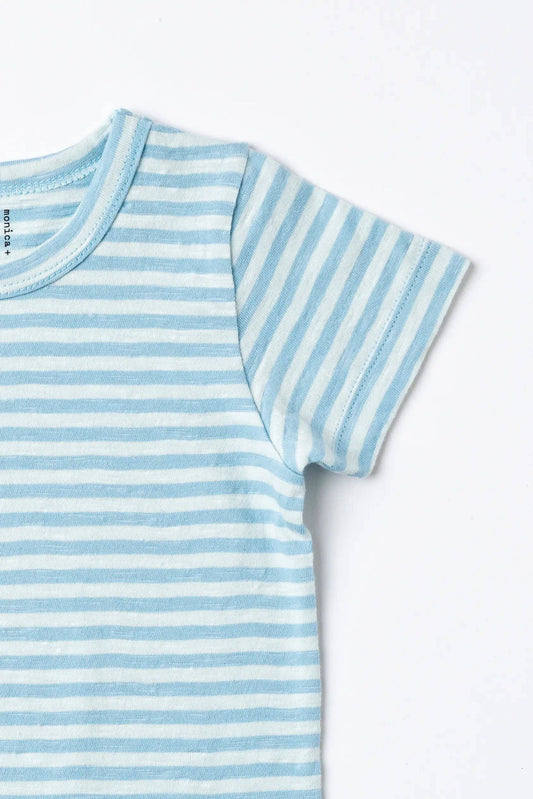 Short Sleeve Crewneck Tee Light Blue Tonal Stripe