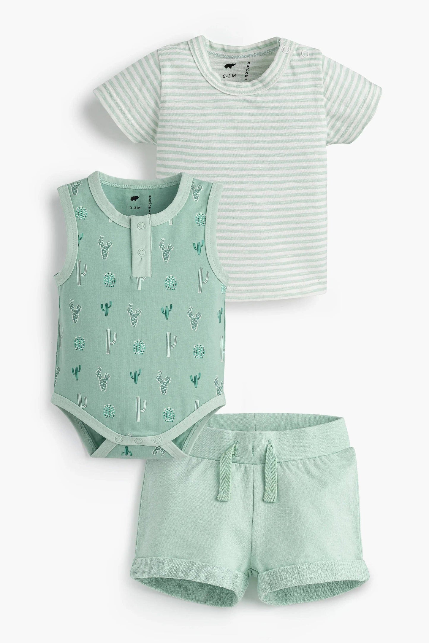 Henley Shortie Set & Bodysuit Green Cactus