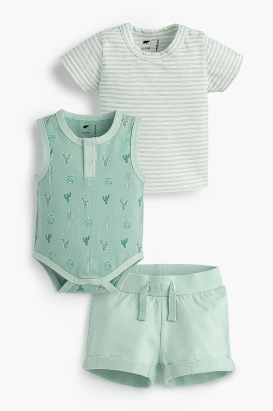 Henley Shortie Set & Bodysuit Green Cactus
