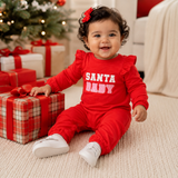 Santa Baby Red/Pink / Organic Long Sleeve Ruffle Jumpsuit