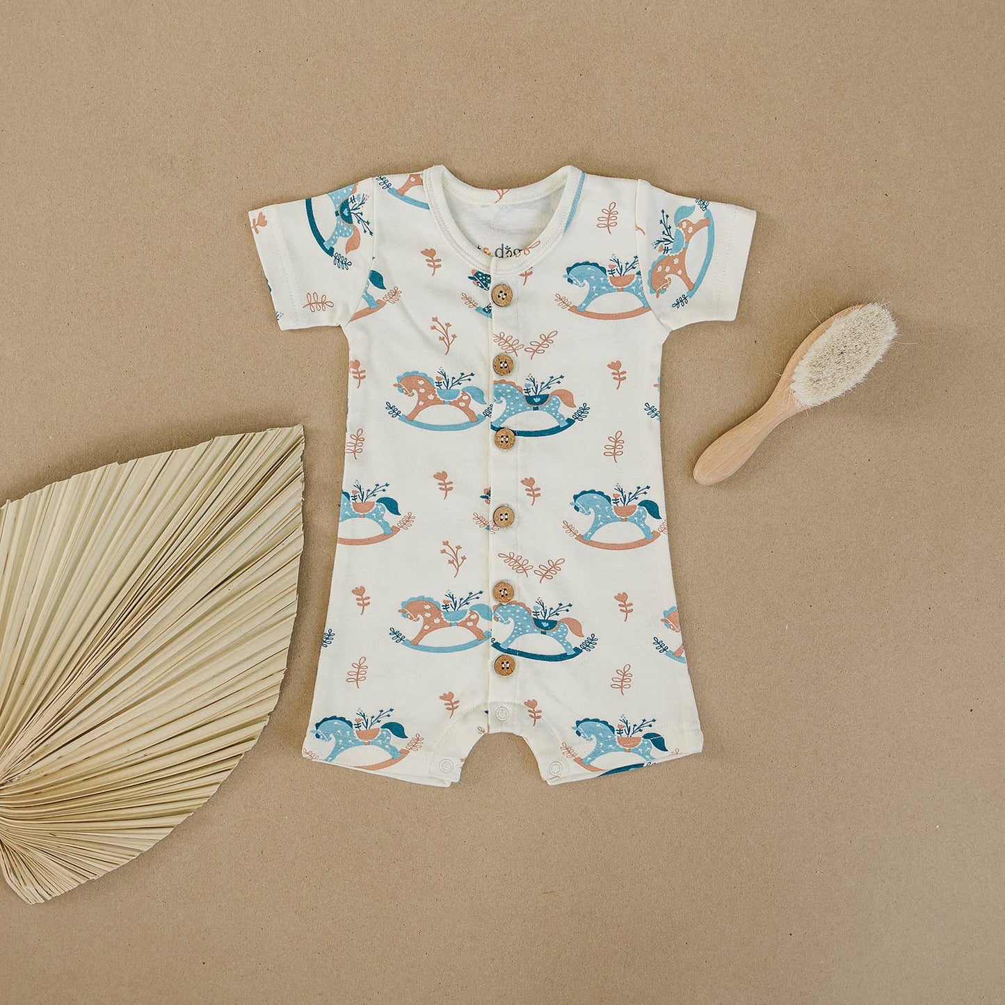 Organic Cotton Short Sleeve Romper - Rocking Horse