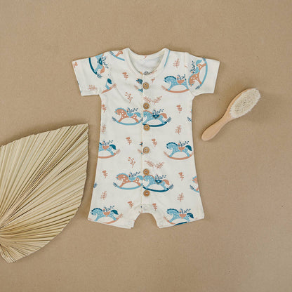 Organic Cotton Short Sleeve Romper - Rocking Horse