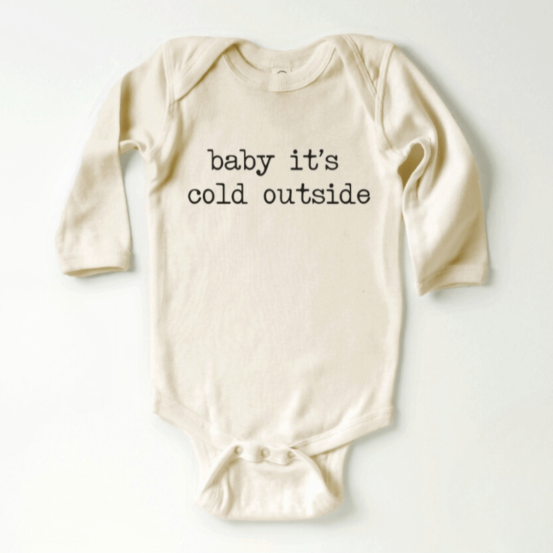 Baby It's Cold Outside Natural Long Sleeve Onesie - Evvie Bean's Baby Boutique