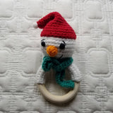 White Snowman Hand Crochet Rattle - Christmas