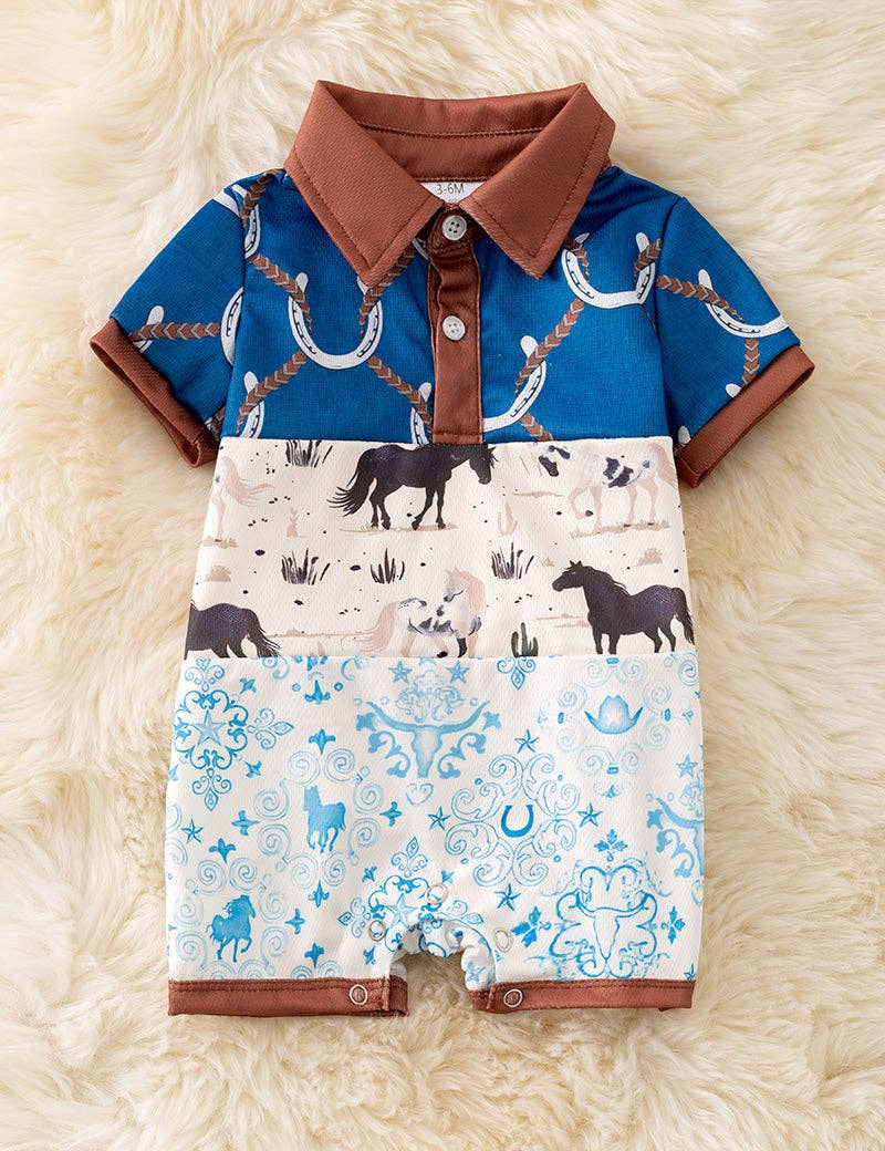 Western Patchwork Collar Romper