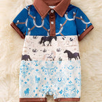 Western Patchwork Collar Romper