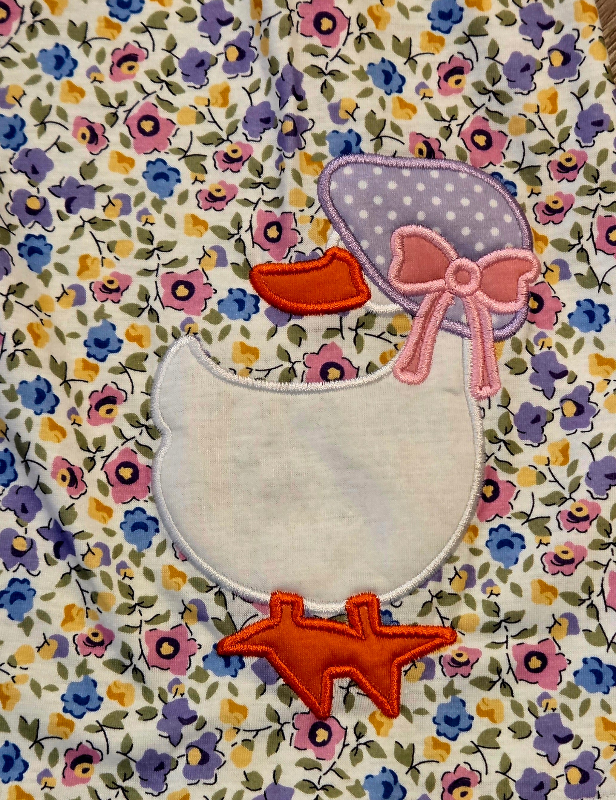 Purple Floral Goose Applique Ruffle Dress