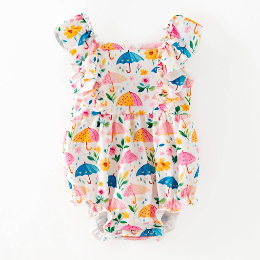 Umbrella Print Ruffle Infant Romper