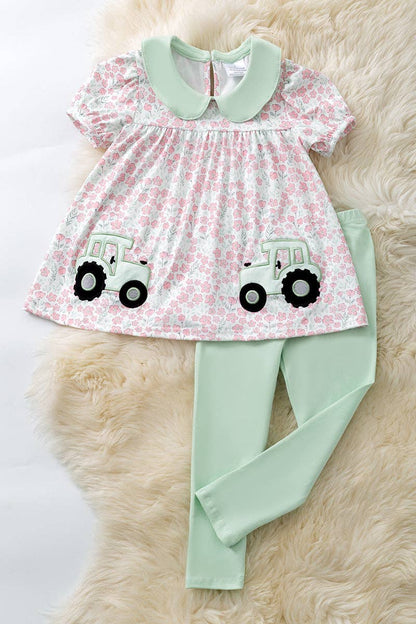 Tractor applique tunic & dusty green leggings