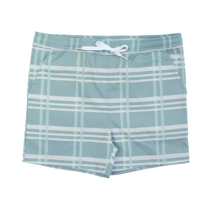 Blue Plaid Boys Swim Trunks