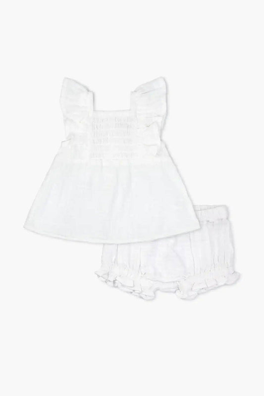 Two-Piece Gauze Smocked Set White