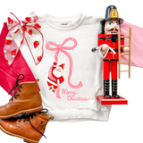 Santa Bow | Infant and Girls Christmas Sweatshirt Pink Red Sleeves