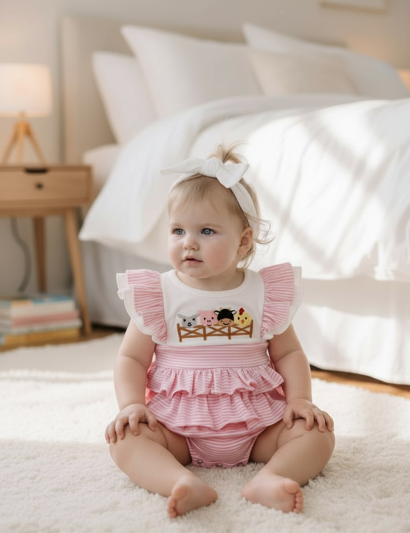 Farm Animal Embroidered Ruffle Bodysuit