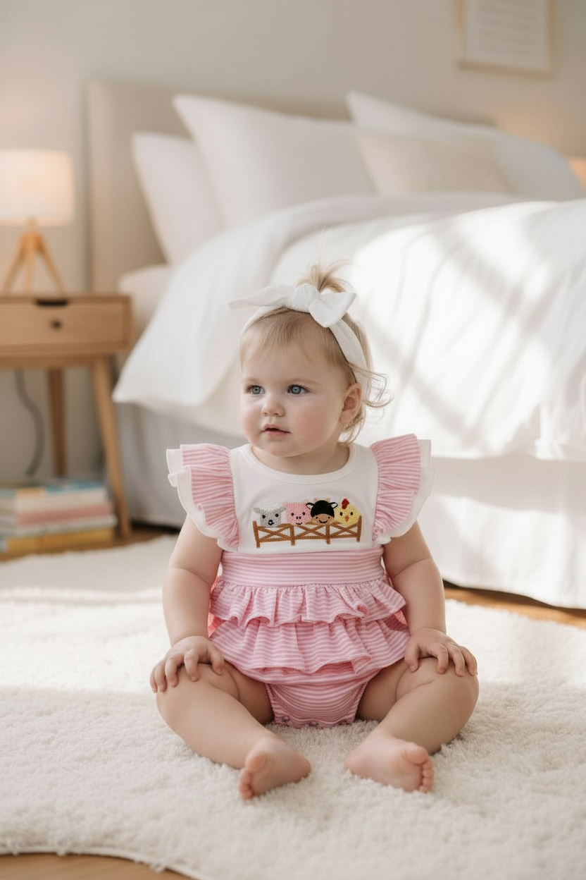 Farm Animal Embroidered Ruffle Bodysuit