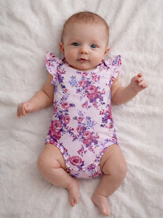 Ruffle Sleeve Bodysuit, Violet Rose
