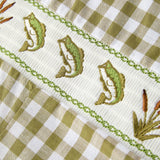 Green Plaid Fish Embroidered Smocked Baby Boy Romper