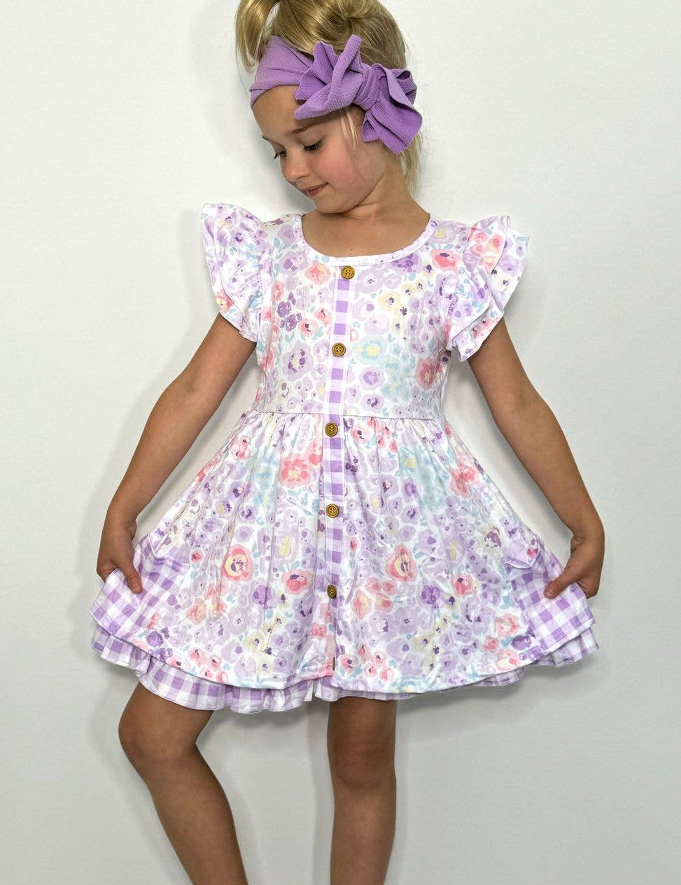 Orchid Petals Gingham Dress
