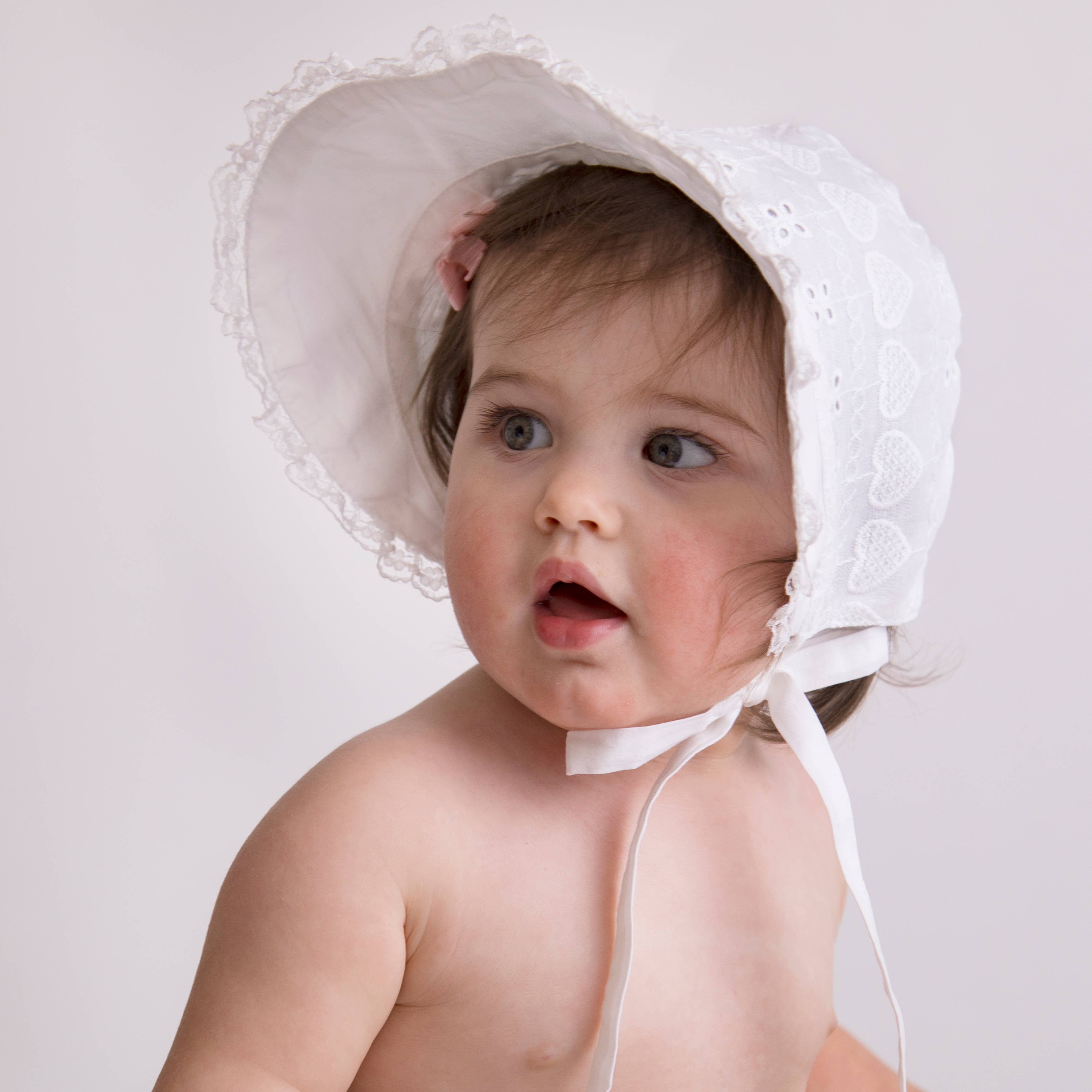 Heart Eyelet Baby Sunbonnet