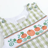 Sage Green Gingham Pumpkin Smocked Overalls