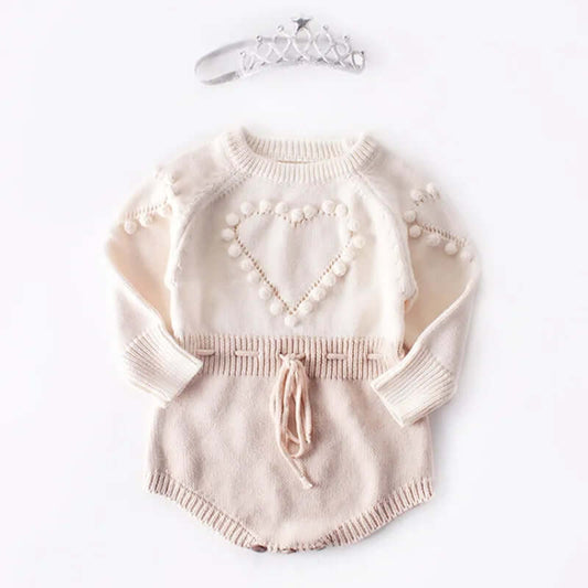 Knit Heart Sweater Romper - Evvie Bean's Baby Boutique