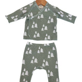 Organic Waffle Kimono & Pant Set, Alpine Trees