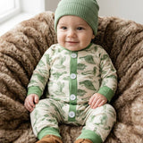 Green Duck printed baby romper with snaps
