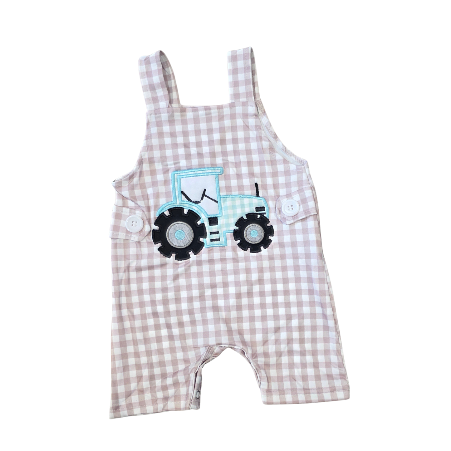 Tractor & Gingham Embroidery Romper