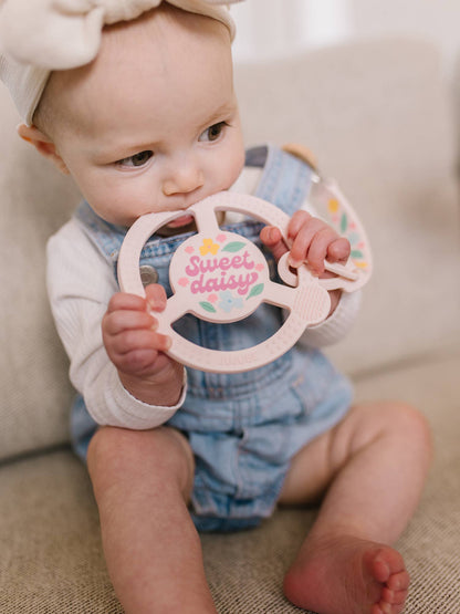 Silicone Teether Ring with Detachable Clip Sweet Daisy
